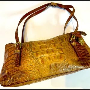 Brahmin Toasted Almond Handbag Croc Embossed Leather Shoulder Bag Brown Purse